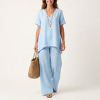 Lillian - Women's V-Neck Top and Wide Leg Pants Set