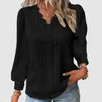 Lindsey - Women's Lace Trim V-Neck Long Sleeve Blouse