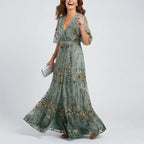 Liora - Women's Embroidered Floral Formal Maxi Dress