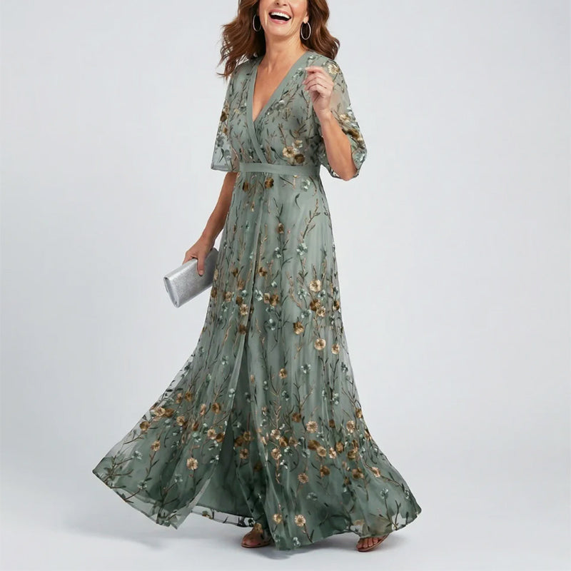 Liora - Women's Embroidered Floral Formal Maxi Dress