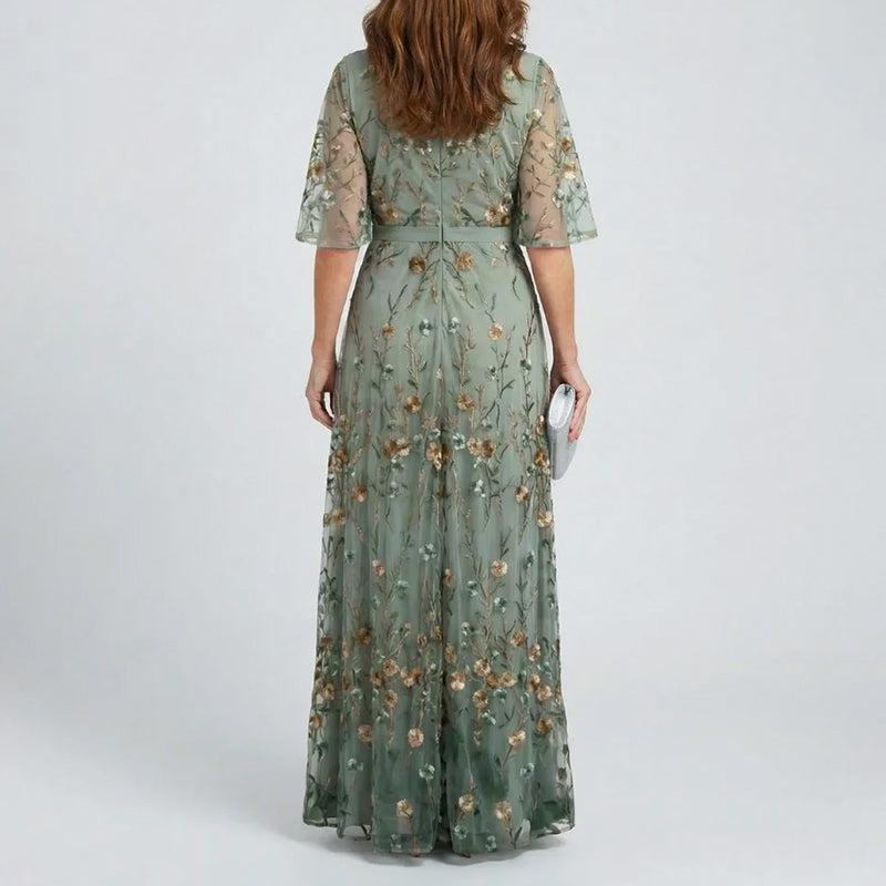 Liora - Women's Embroidered Floral Formal Maxi Dress