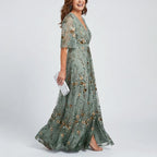Liora - Women's Embroidered Floral Formal Maxi Dress