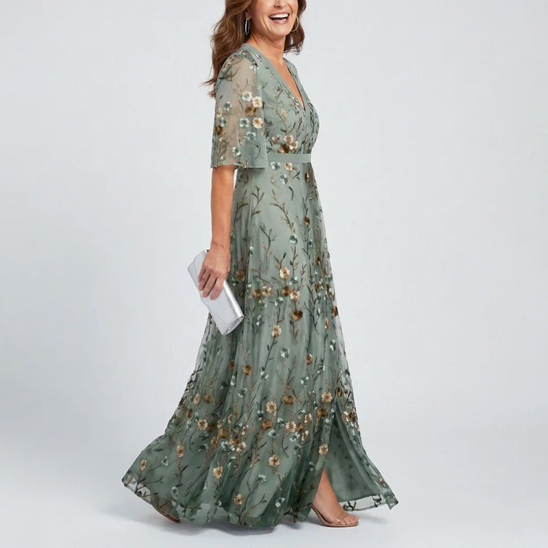 Liora - Women's Embroidered Floral Formal Maxi Dress