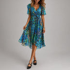 Lorelei - Women's Wrap Midi Dress with Flutter Sleeves