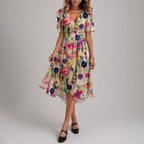 Lorelei - Women's Wrap Midi Dress with Flutter Sleeves