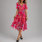 Lorelei - Women's Wrap Midi Dress with Flutter Sleeves