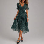Lorelei - Women's Wrap Midi Dress with Flutter Sleeves