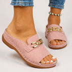 Louise - Women’s Slip-On Sandals with Metal Accent