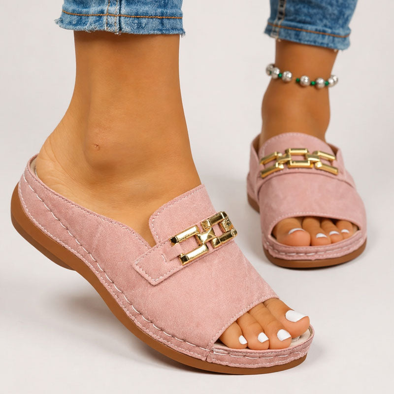 Louise - Women’s Slip-On Sandals with Metal Accent