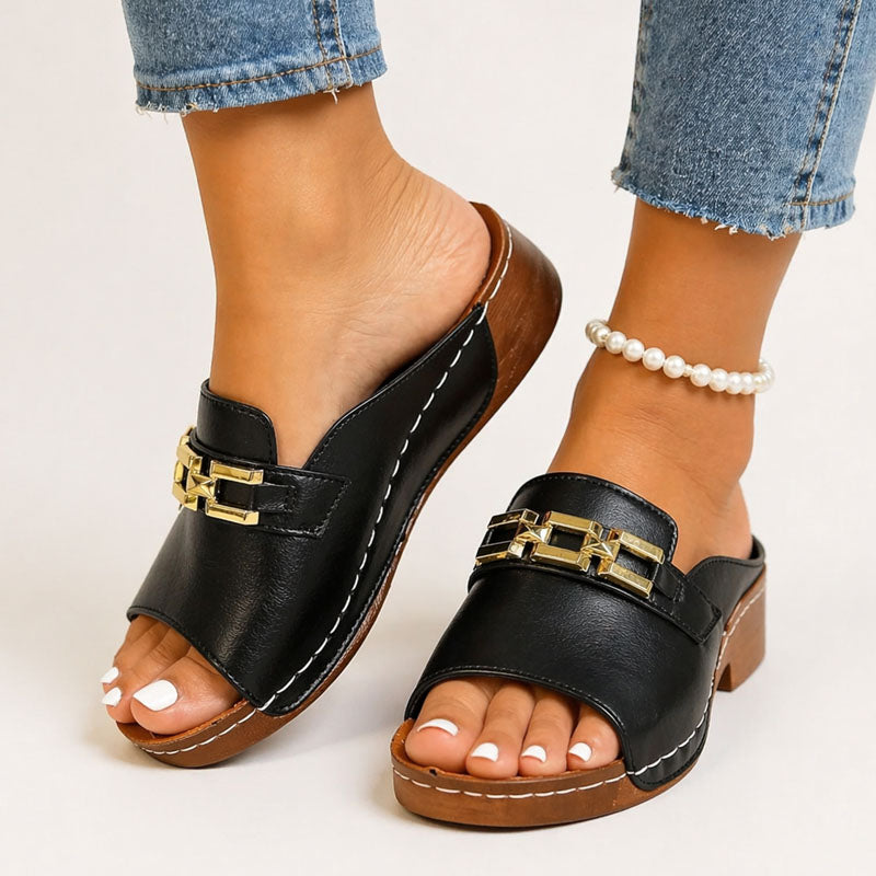 Louise - Women’s Slip-On Sandals with Metal Accent