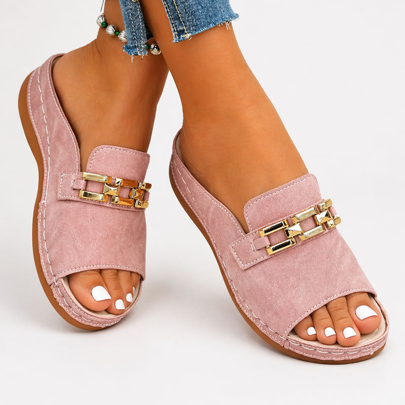 Louise - Women’s Slip-On Sandals with Metal Accent