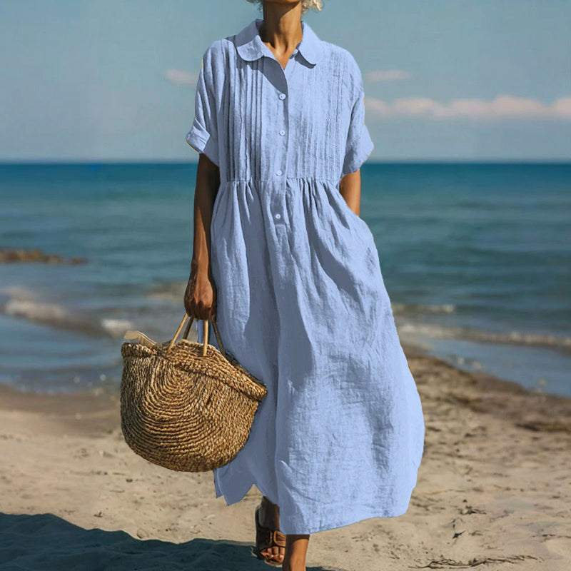 Maren - Women’s Loose Fit Maxi Dress with Pleated Front