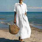 Maren - Women’s Loose Fit Maxi Dress with Pleated Front