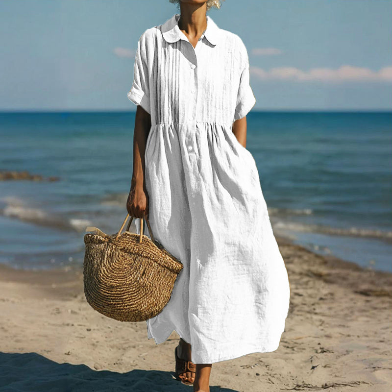 Maren - Women’s Loose Fit Maxi Dress with Pleated Front
