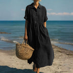 Maren - Women’s Loose Fit Maxi Dress with Pleated Front
