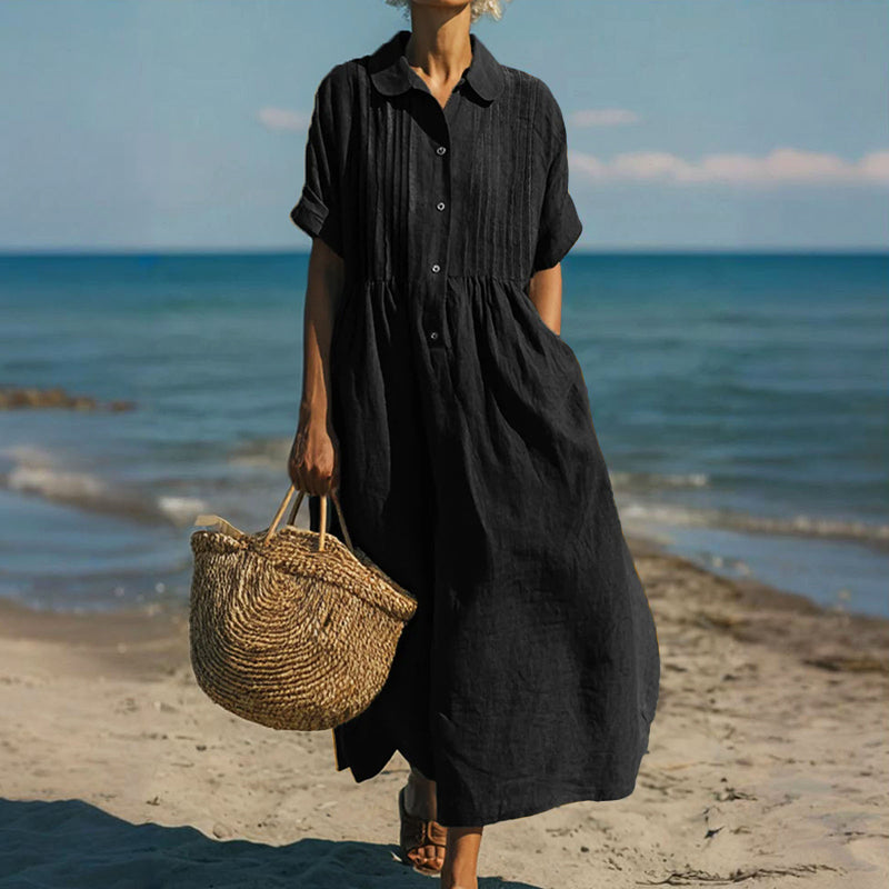 Maren - Women’s Loose Fit Maxi Dress with Pleated Front
