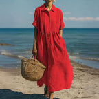 Maren - Women’s Loose Fit Maxi Dress with Pleated Front