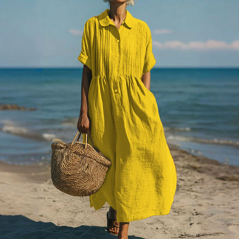 Maren - Women’s Loose Fit Maxi Dress with Pleated Front