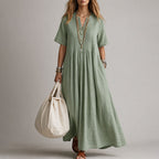Maria - Women's Pintuck Maxi Dress with Relaxed Drape