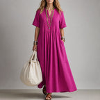 Maria - Women's Pintuck Maxi Dress with Relaxed Drape