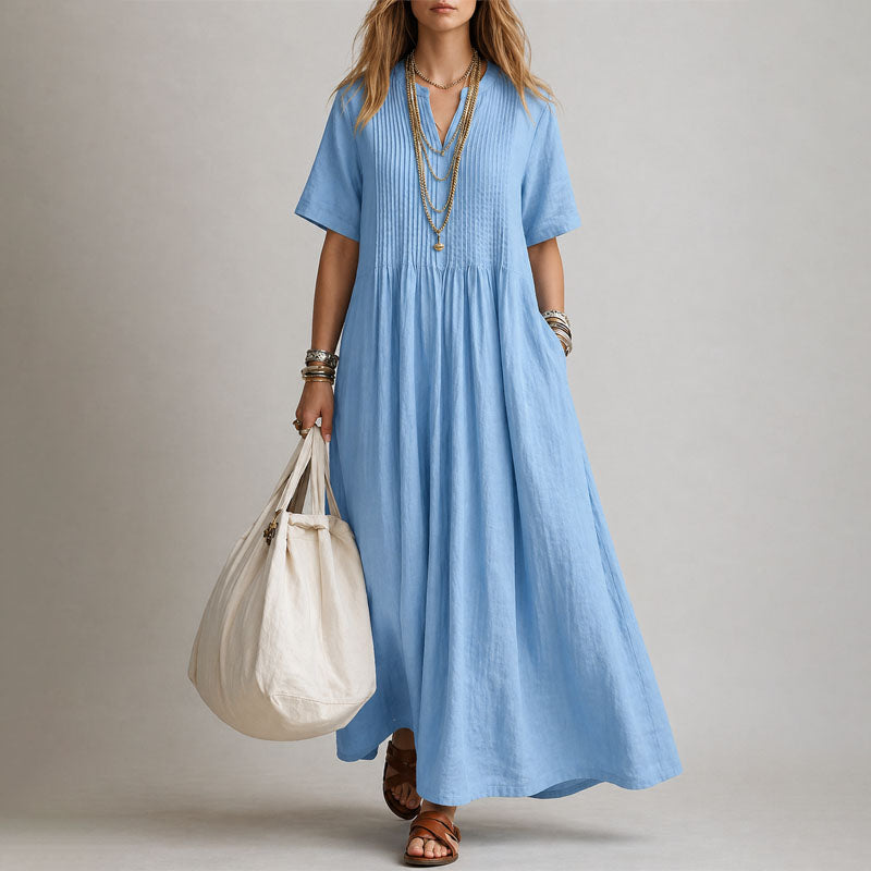 Maria - Women's Pintuck Maxi Dress with Relaxed Drape