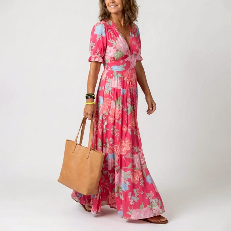 Marlowe - Women's Floral Short Sleeve Maxi Dress