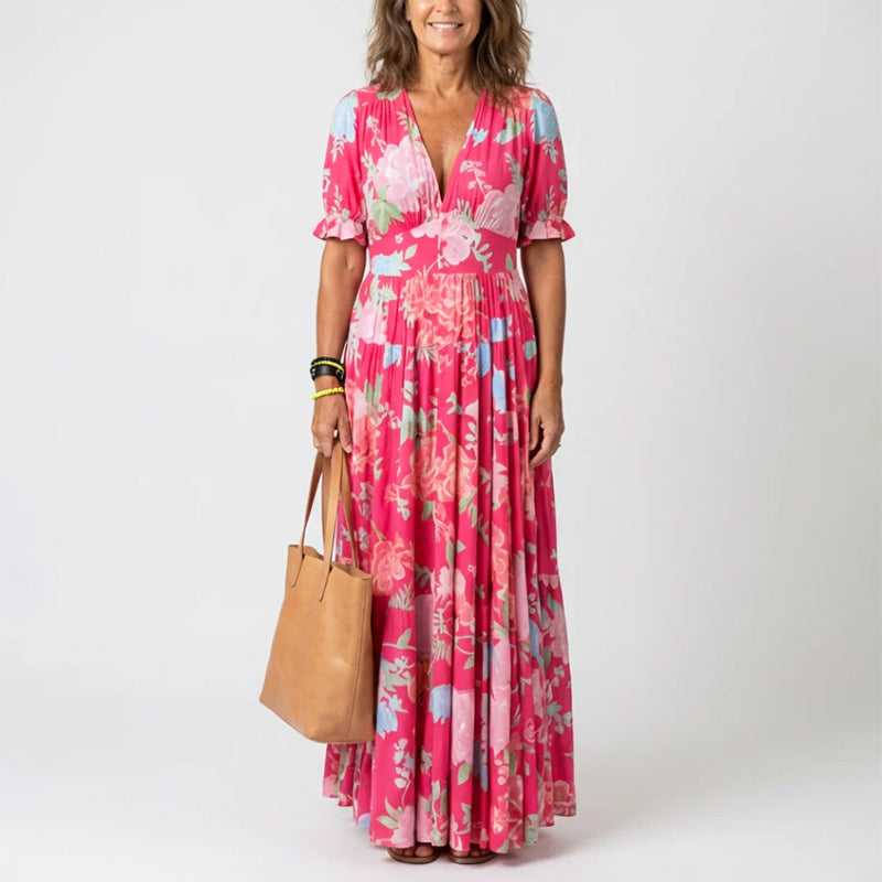 Marlowe - Women's Floral Short Sleeve Maxi Dress