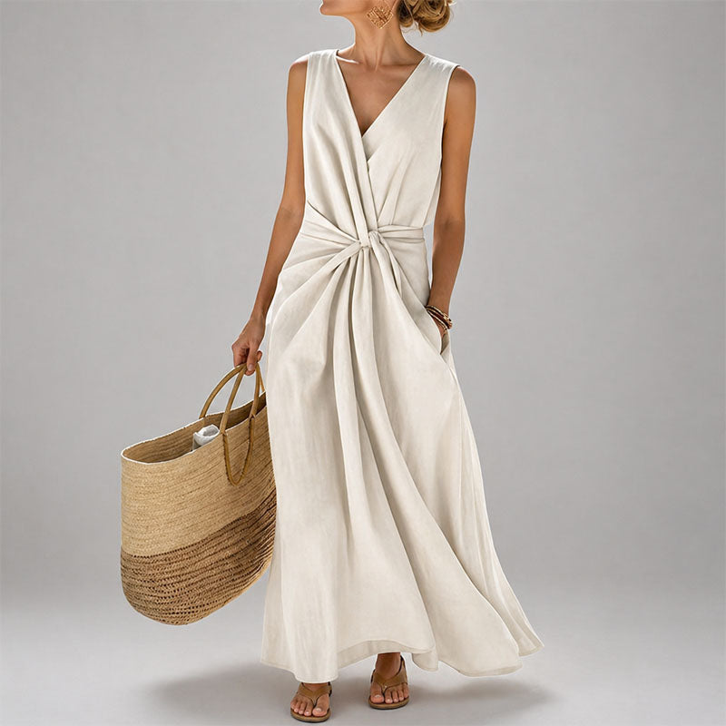Mavis - Women's Twist-Front Sleeveless Midi Dress