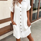 Mirelle - Women’s Short Sleeve Button-Front Shirt Dress
