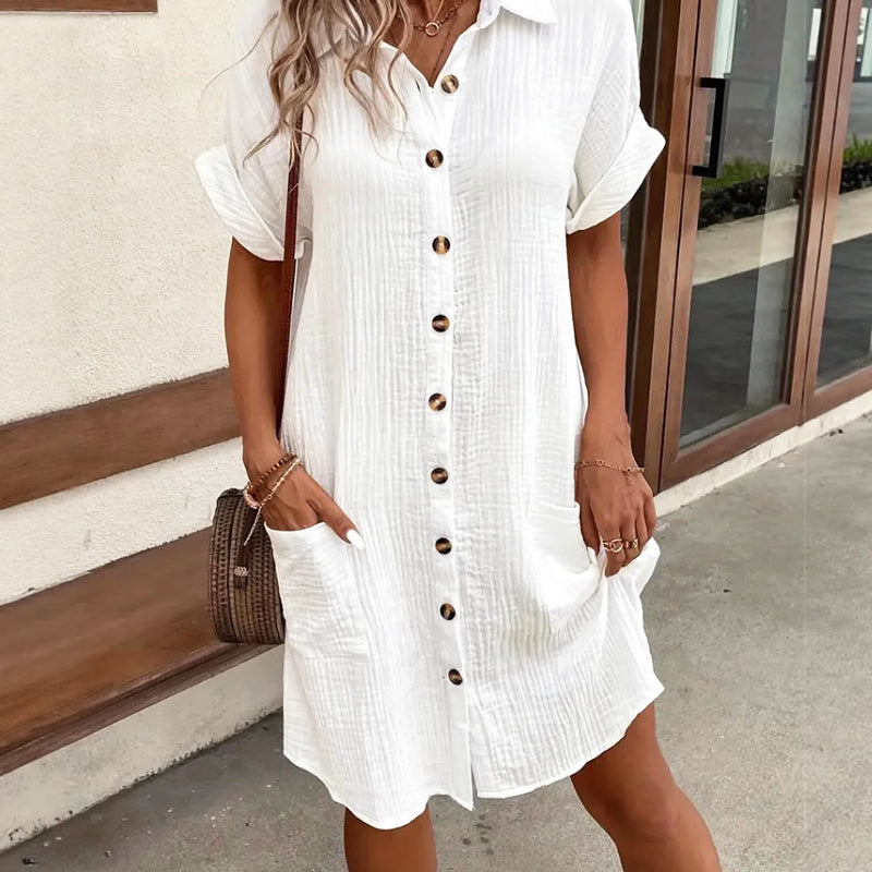 Mirelle - Women’s Short Sleeve Button-Front Shirt Dress