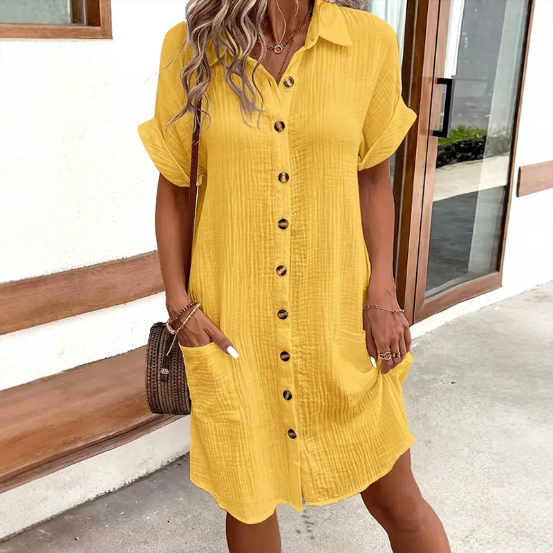 Mirelle - Women’s Short Sleeve Button-Front Shirt Dress