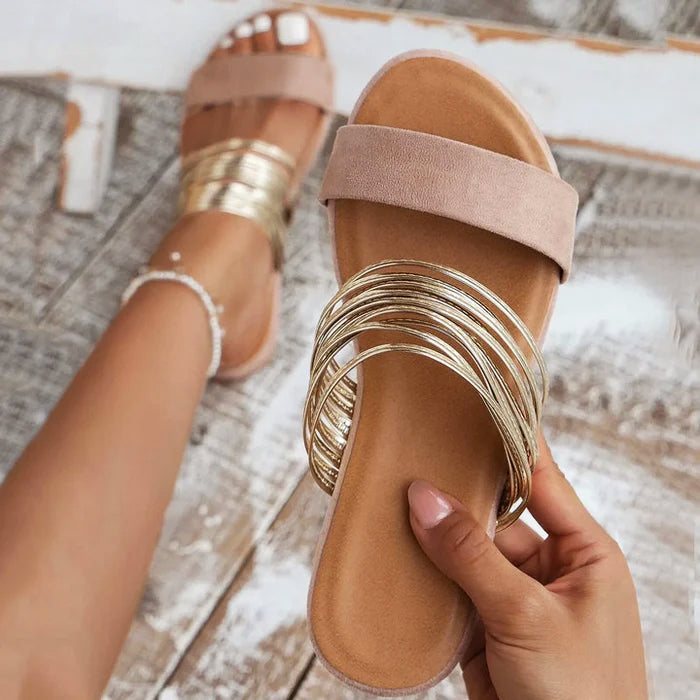 Monica - Women's Open Toe Multi Band Flat Sandals