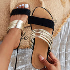 Monica - Women's Open Toe Multi Band Flat Sandals