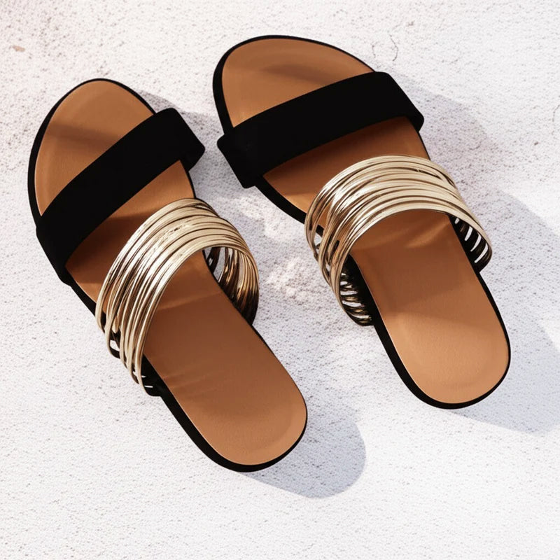 Monica - Women's Open Toe Multi Band Flat Sandals