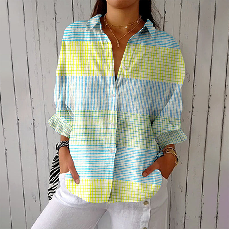 Nancy - Women’s Button-Up Shirt with Check Pattern