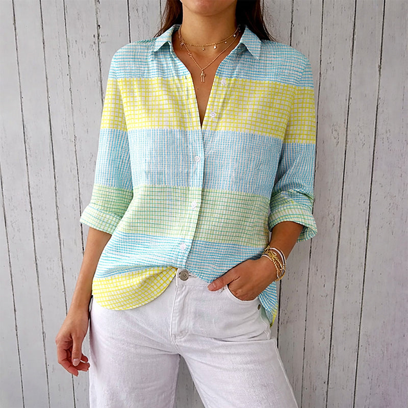 Nancy - Women’s Button-Up Shirt with Check Pattern