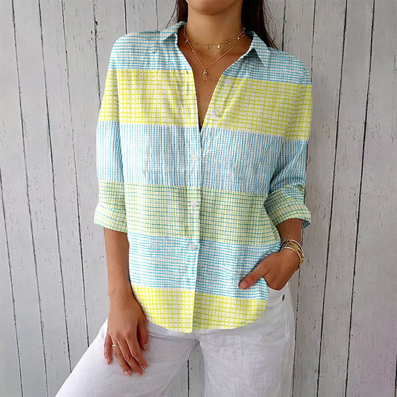 Nancy - Women’s Button-Up Shirt with Check Pattern