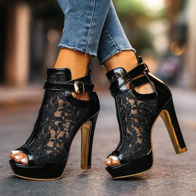Natalie - Women’s Elegant Lace High Heel Sandals