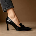 Natalie - Polished Genuine Leather Loafer Heels