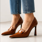 Natalie - Polished Genuine Leather Loafer Heels