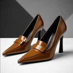 Natalie - Polished Genuine Leather Loafer Heels