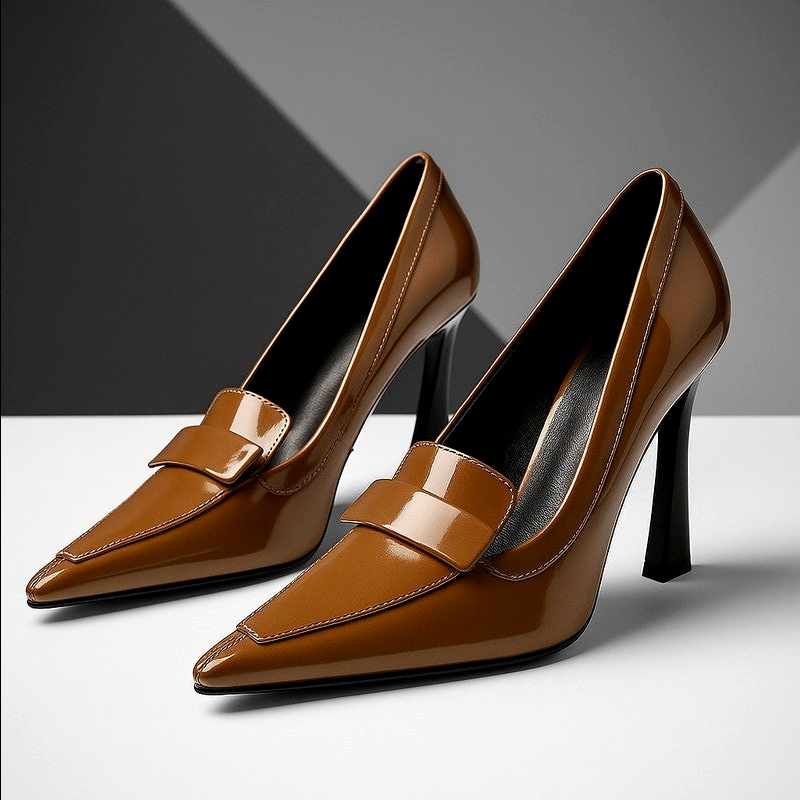 Natalie - Polished Genuine Leather Loafer Heels