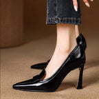 Natalie - Polished Genuine Leather Loafer Heels