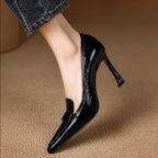 Natalie - Polished Genuine Leather Loafer Heels