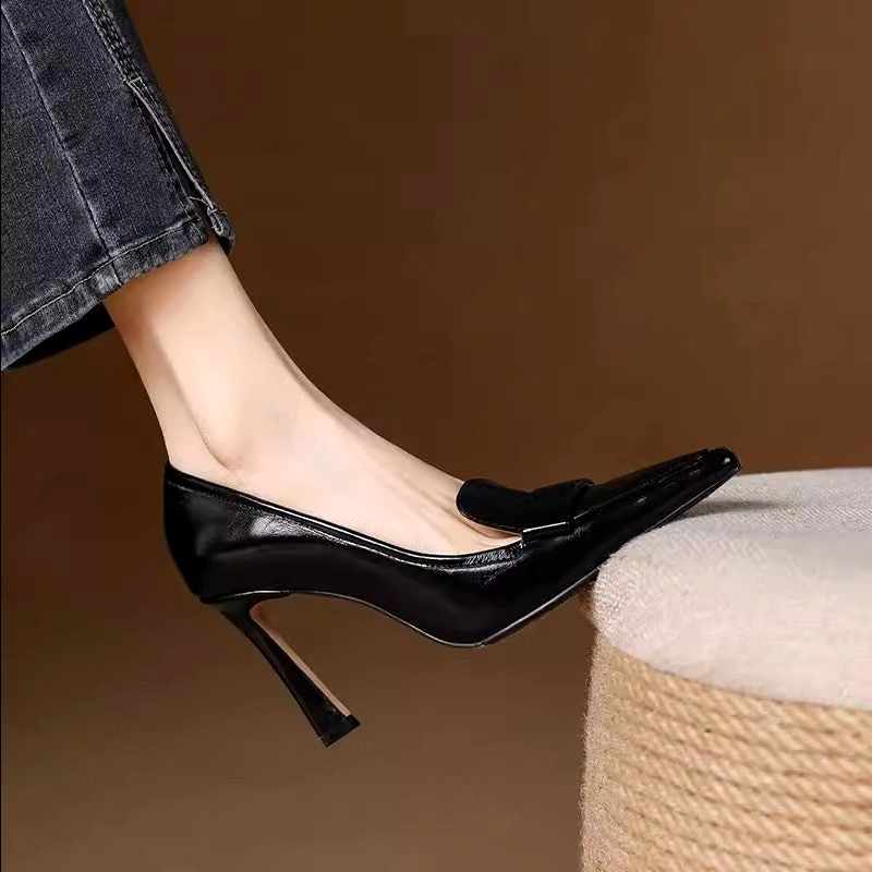 Natalie - Polished Genuine Leather Loafer Heels