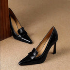 Natalie - Polished Genuine Leather Loafer Heels