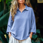 Noelle - Women's Relaxed Fit Collared V-Neck Top