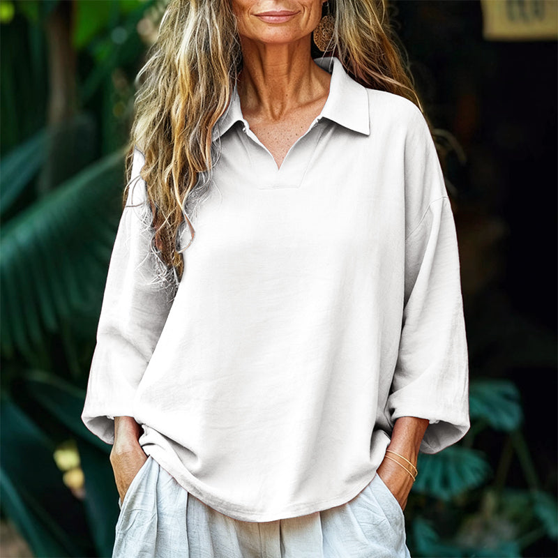 Noelle - Women's Relaxed Fit Collared V-Neck Top