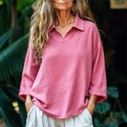 Noelle - Women's Relaxed Fit Collared V-Neck Top
