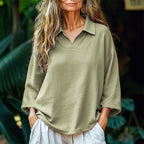 Noelle - Women's Relaxed Fit Collared V-Neck Top